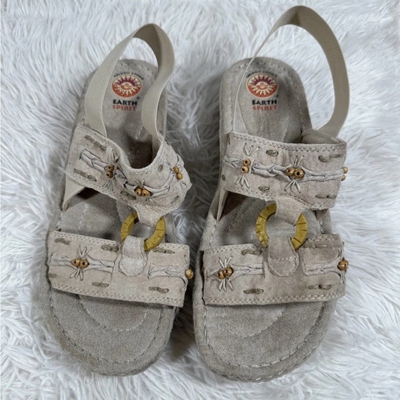 Earth Spirit Shoes - Earth Spirit Gelron 2000 Women's Sandals Size 11 Opal Beaded Leather Heel Strap